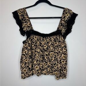 Band of the free boho Floral Black Cream Women's feminine Top size medium